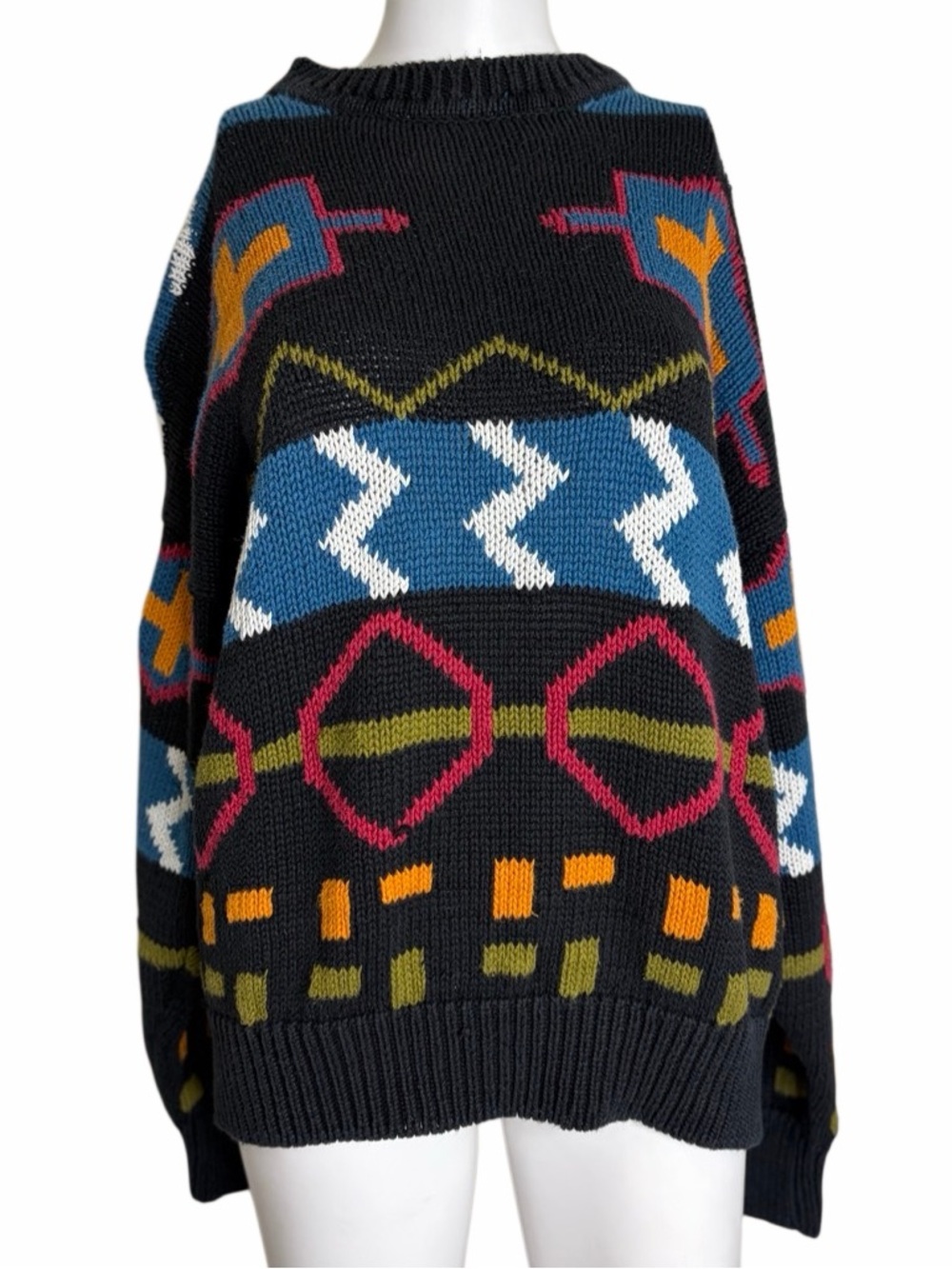 Pierre Cardin Black Patterned Geometric Knit Sweater Size Large
